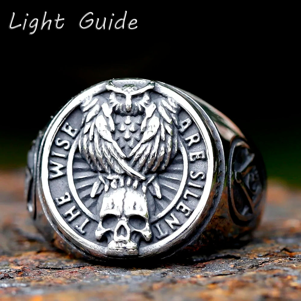 2023 New Gothic viking Freemasonry and raven skull Ring For Men Women Stainless Steel Male Anel Gift free shipping