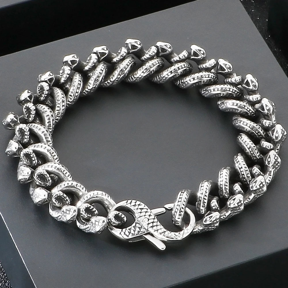 Gothic Man Bracelet Cool 14MM Wide Stainless Steel Snake Body Chain Bracelets for Men Biker Jewelry Charms for Boys