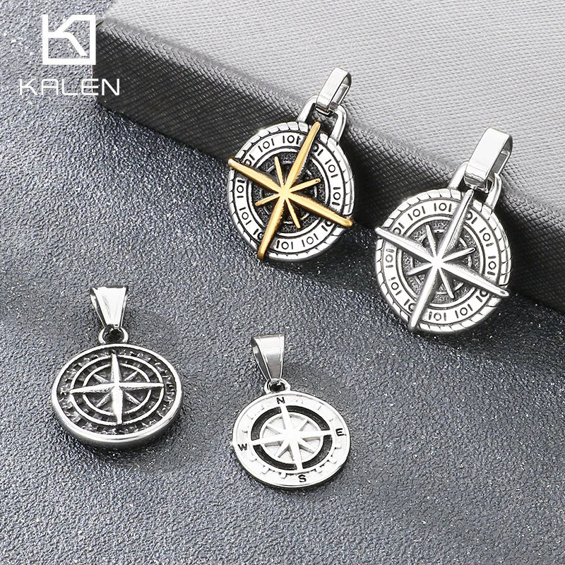 KALEN Stainless Steel 304 Vintage Compass Pendant Necklace For Men - KP117697-LU