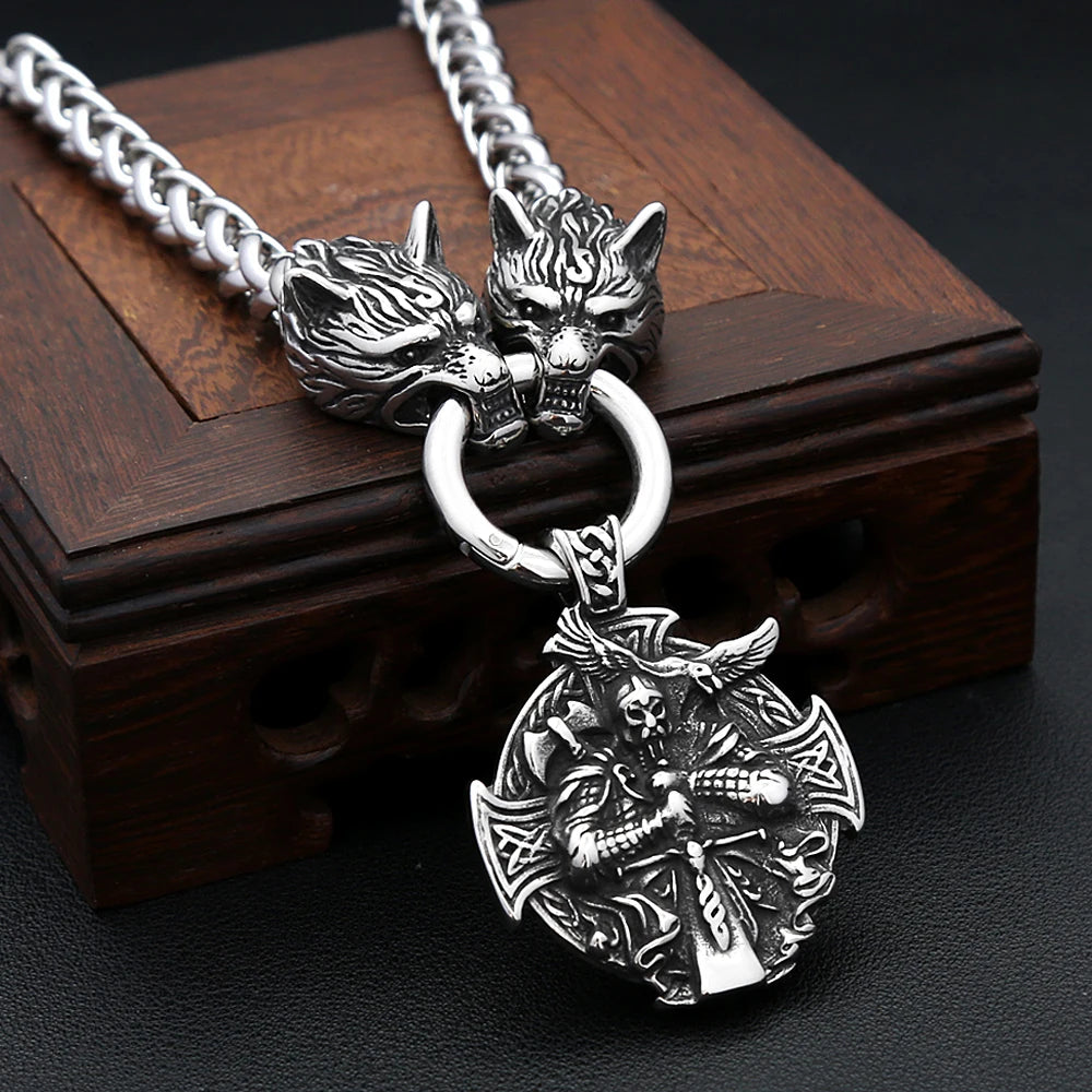 Wolf Odin Steel Pendant Vintage 316L Viking Warrior