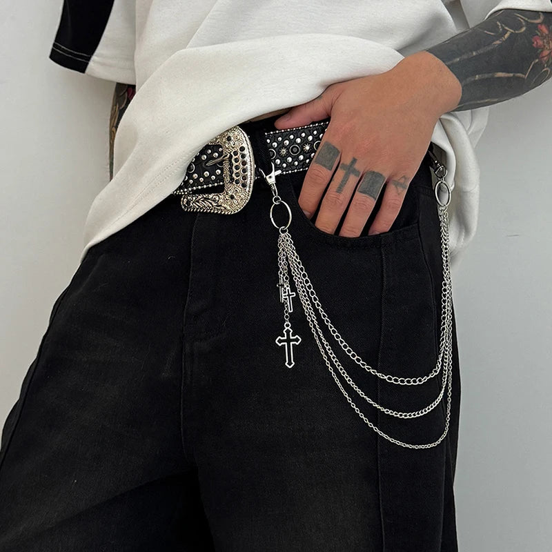 Punk Triple-Strand Star Charm Jeans Chain Keychain