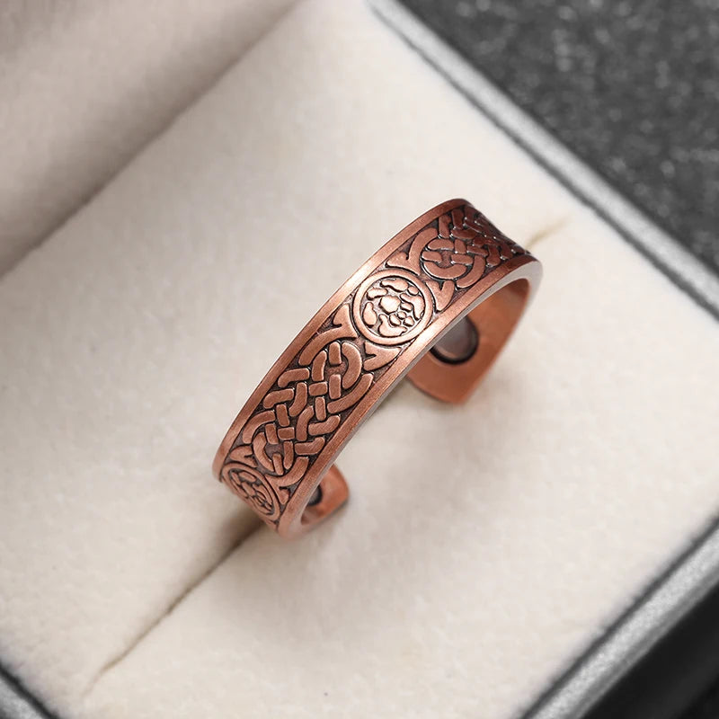 Flower Shape Magnetic Ring Copper Adjustable Open Cuff Ring Men and Women Magnet Healthy Energy Ring for Arthritis Pain Relief