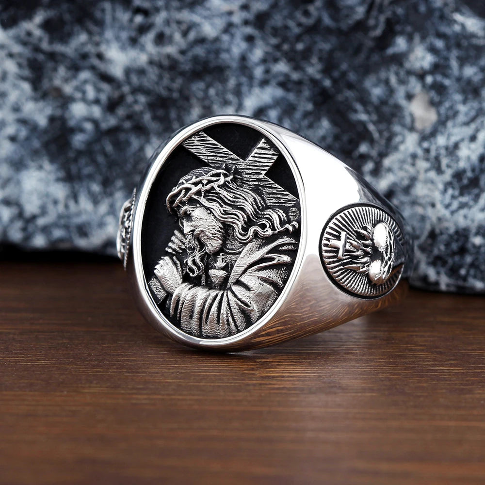 Jesus Cross Heart Ring — 925 Silver