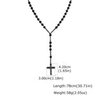Natural Beaded Rosary Y Necklace for Men,Hematite Cross Pendant with Black Lava Tiger Eye Stone,Religious Prayer Jewelry