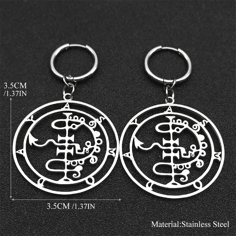 Baphomet Steel Earrings Sigeal Sigil Lucifer Satan