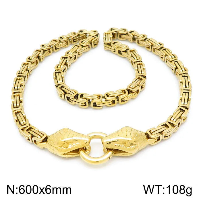 Gothic Double Snake Head Face Necklace for Man Gold Color Stainless Steel Men's Choker Chains Fashion Male Jewelry