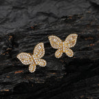 Gold Iced Out Butterfly Stud Earrings Statement
