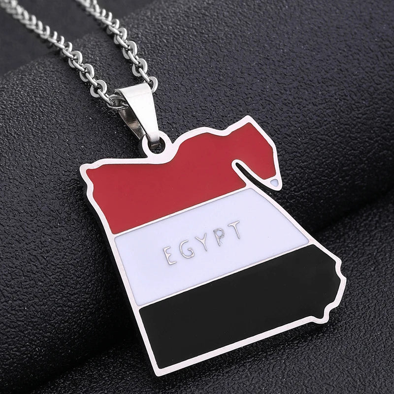 Egypt Map Flag Pendant Necklace — Stainless Steel