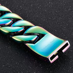 Men's Heavy Big Chunk 32MM Width Curb Cuban Link Chain Bracelet Man Blue Rainbow 316L Stainless Steel Jewelry Birthday