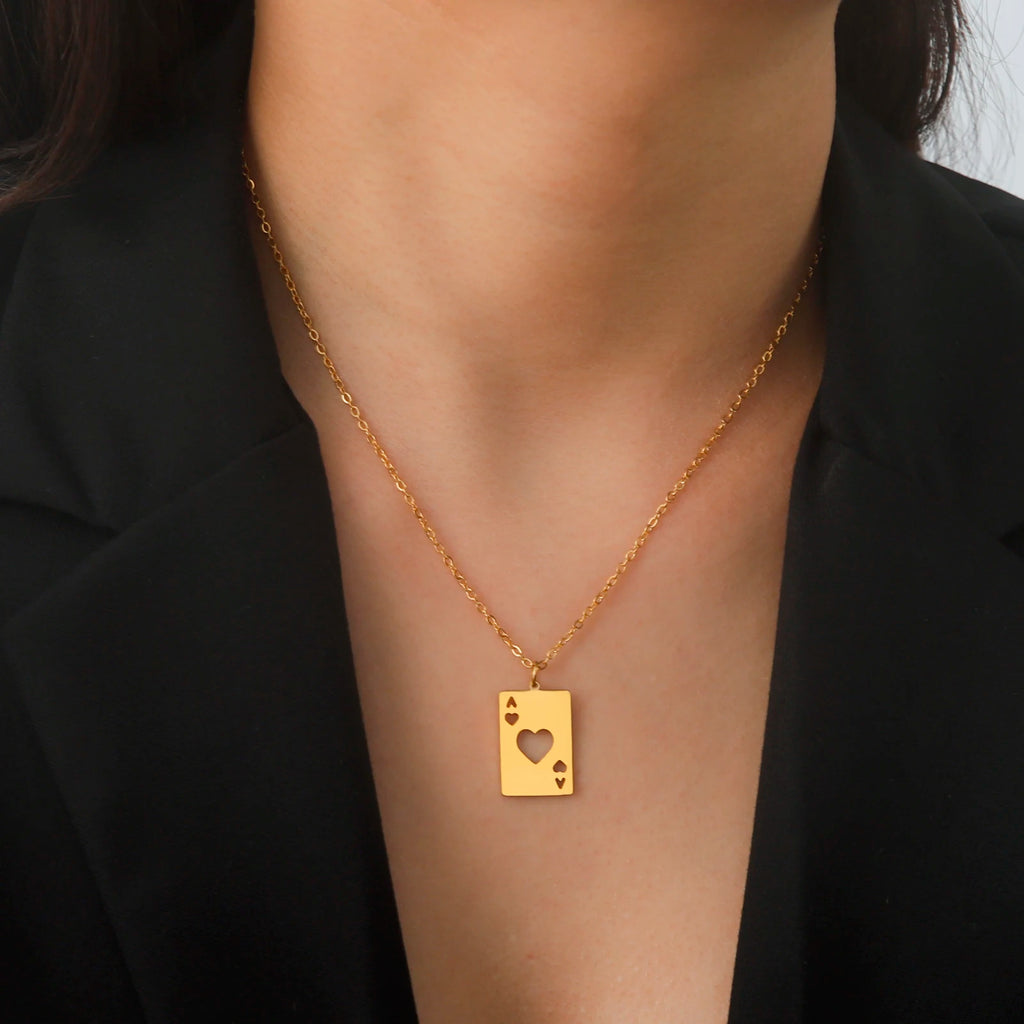 Cazador Poker Card Ace of Spades Necklaces for Men Women Stainless Steel Hip Hop Jewelry Gold Color Necklace 2026 Gift Wholesale