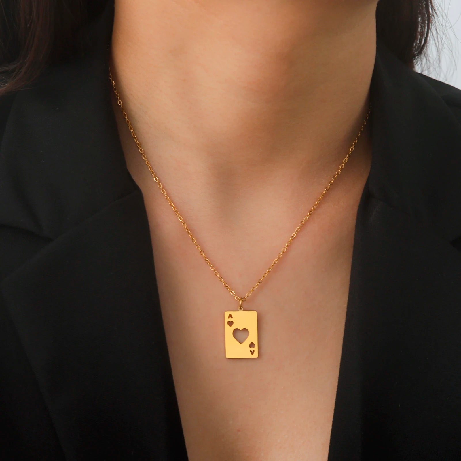 Cazador Poker Card Ace of Spades Necklaces for Men Women Stainless Steel Hip Hop Jewelry Gold Color Necklace 2026 Gift Wholesale