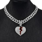 Men Hip Hop Heart Broke Pendant Necklace13mm Miami Cuban Chain HipHop Iced Out Bling Broken Heart Necklace Fashion Charm Jewelry
