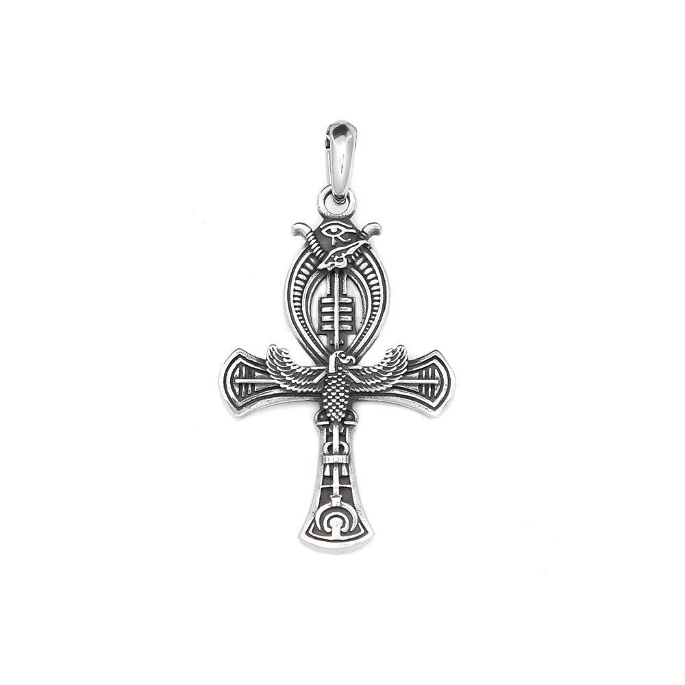 Vintage Stainless Steel Ancient Egyptian Ankh Cross Pendant Necklaces For Men Women Fashion Eye Of Horus Amulet Jewelry
