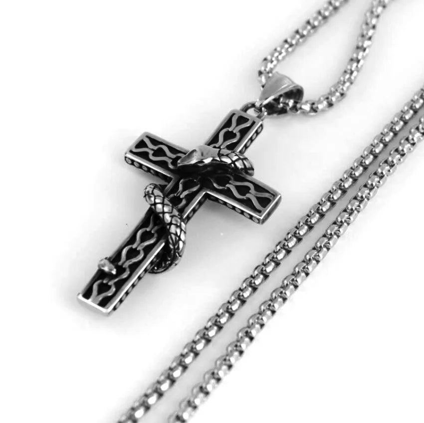 Cross Snake Steel Pendant European American Gothic