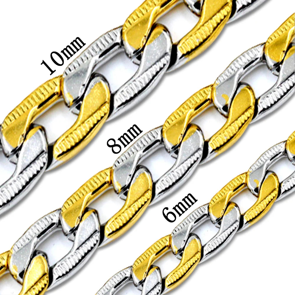 LUXUSTEEL Cuban Chain Necklace for Men Women Golden Plated Mixed Silver Stainless Steel Pattern Curb Link Chain Male Collar