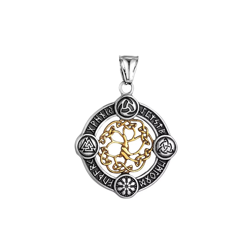 Odin Steel Pendant Vintage Viking Tree Life 316L