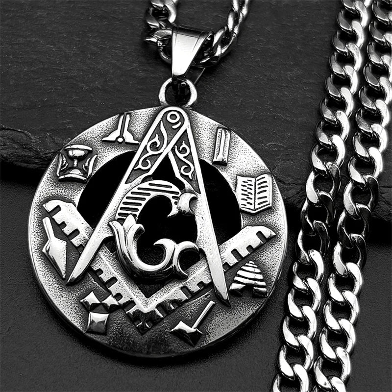 Steel Pendant Vintage Masonic Freemason Symbol
