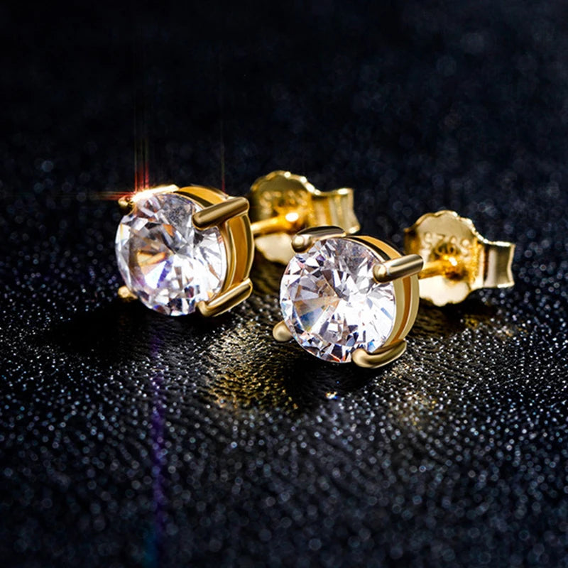 Iced Out Round Zircon Stud Earrings Stainless Steel