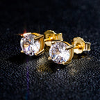 Iced Out Round Zircon Stud Earrings Stainless Steel