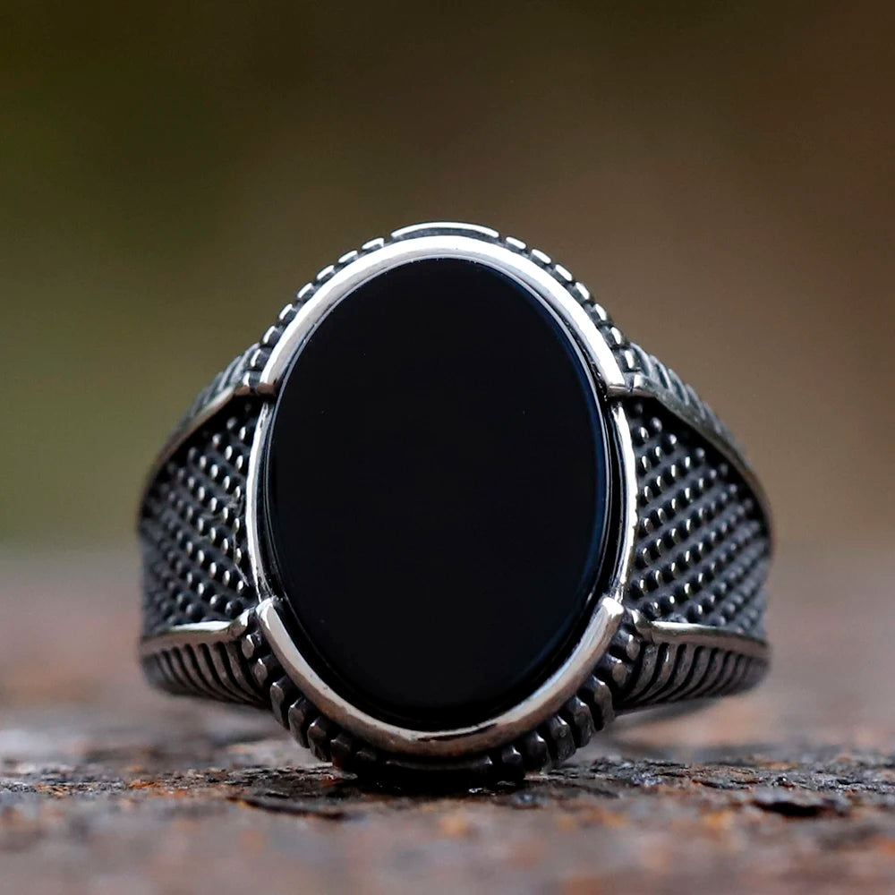 New Fashion Retro Ring Geometric Black Zircon Stone For Anniversary Party Wedding Men's Anels Totem Luxury Jewelry