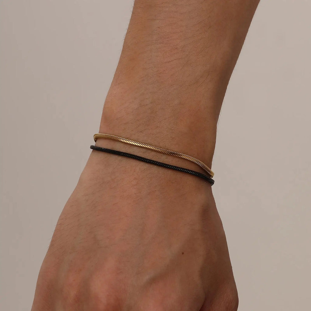 Vnox Men's Simple Square Snake Chain Bracelet Stainless Steel Three-Color Casual Wristband Cool Fashion Accessory