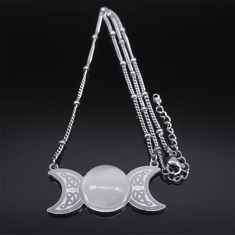 Celtic Moon Pendant Necklace — Stainless Steel