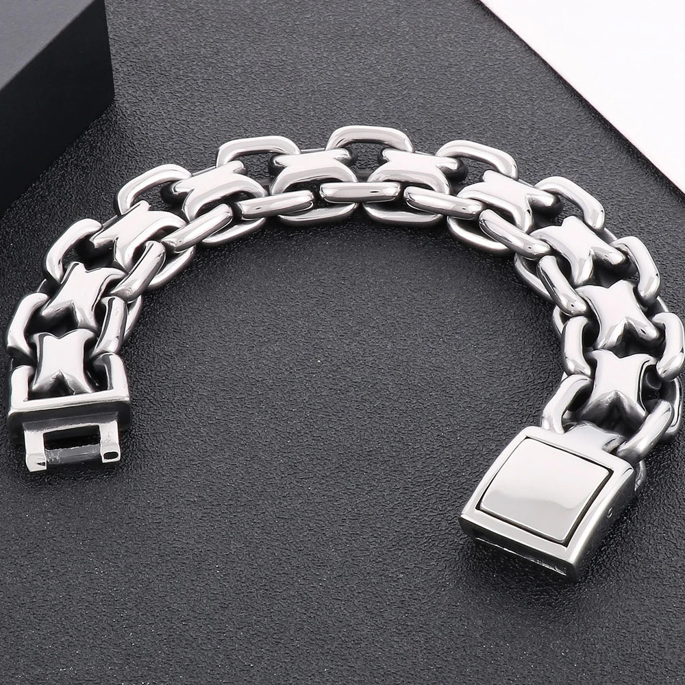 Chunky 23.5CM Chain Man Bracelet for Men On Hand Jewelry Polished Matte Stainless Steel Men's Bracelets Best Gifts for