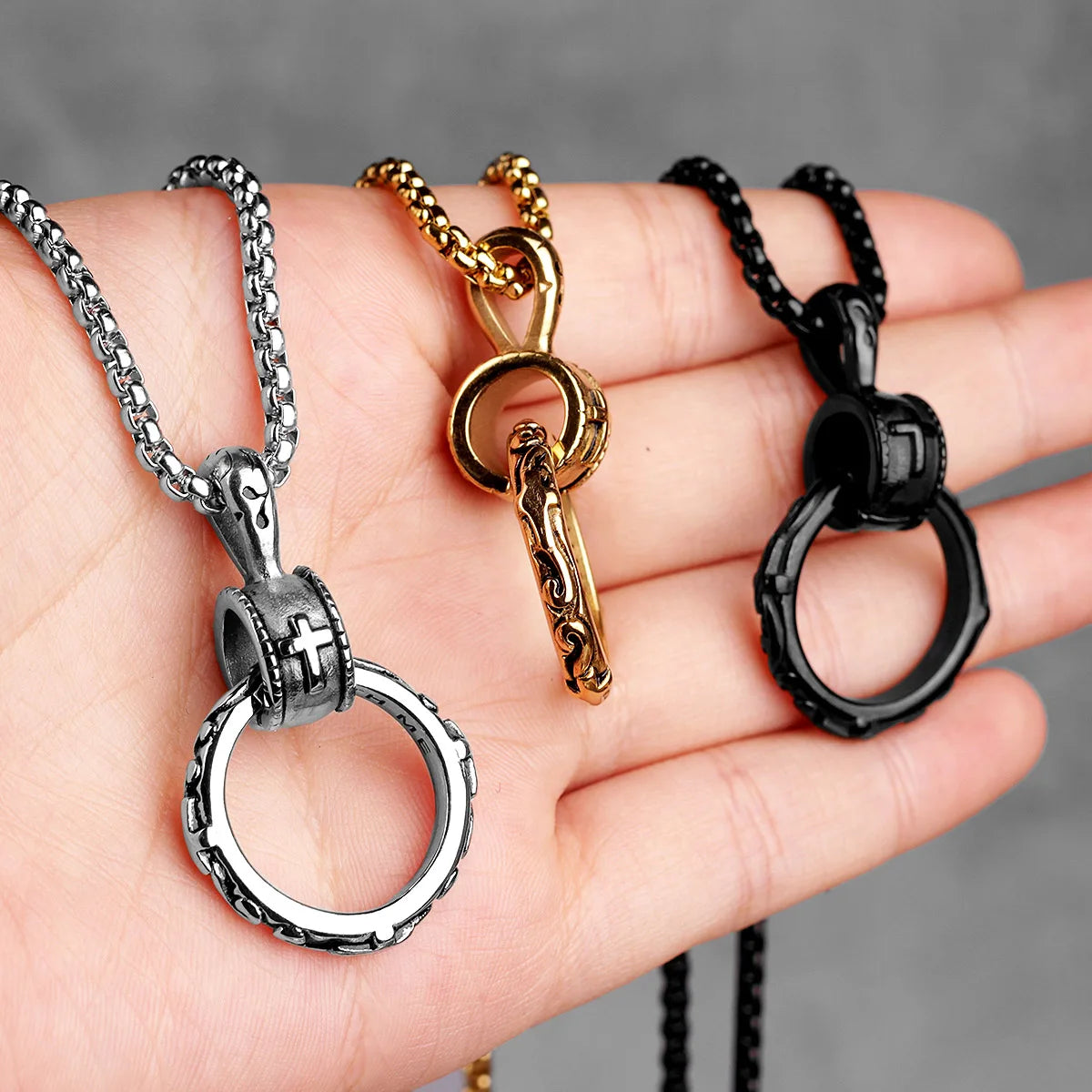 Cross Ring Black Mens Long Necklaces Pendants Chain Hip Hop Punk for Boy Male Stainless Steel Jewelry Creativity Gift Wholesale
