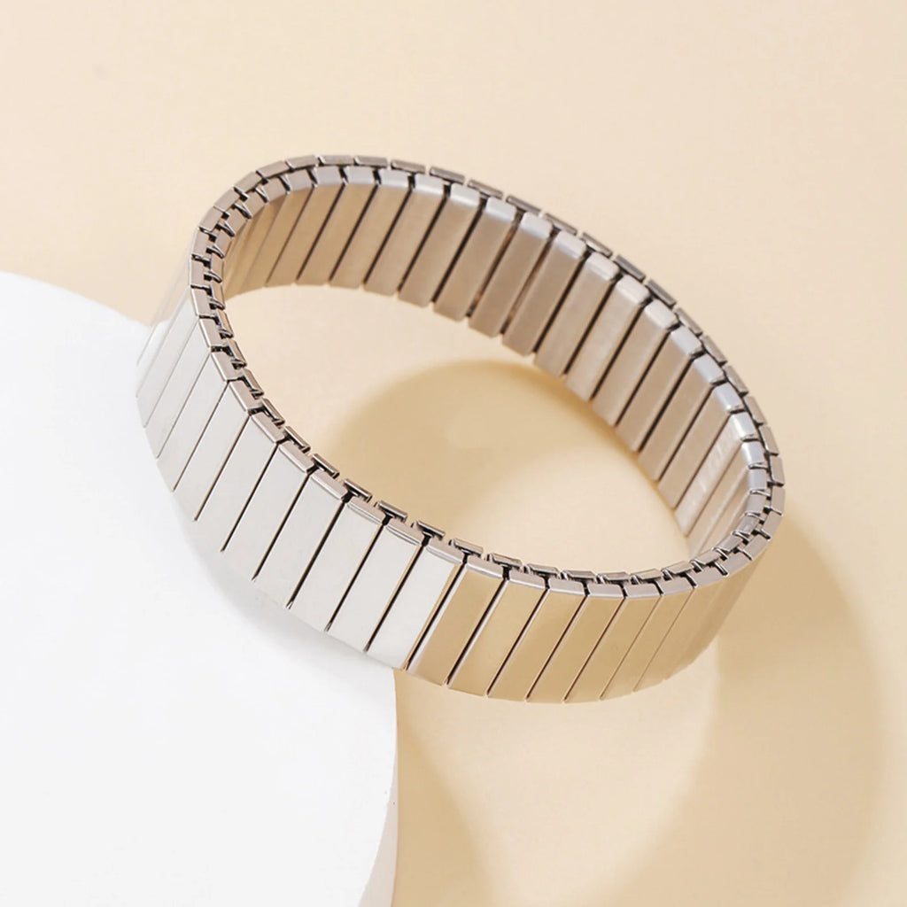 Minimal Square Chunky Bangle Bracelet — Stainless Steel