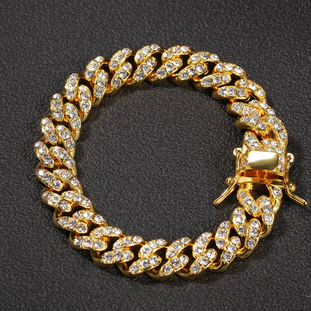 Luxury 24K 9999 Pure Gold real gold Men's Hip Hop 12mm Diamonds Cuban Bracelet