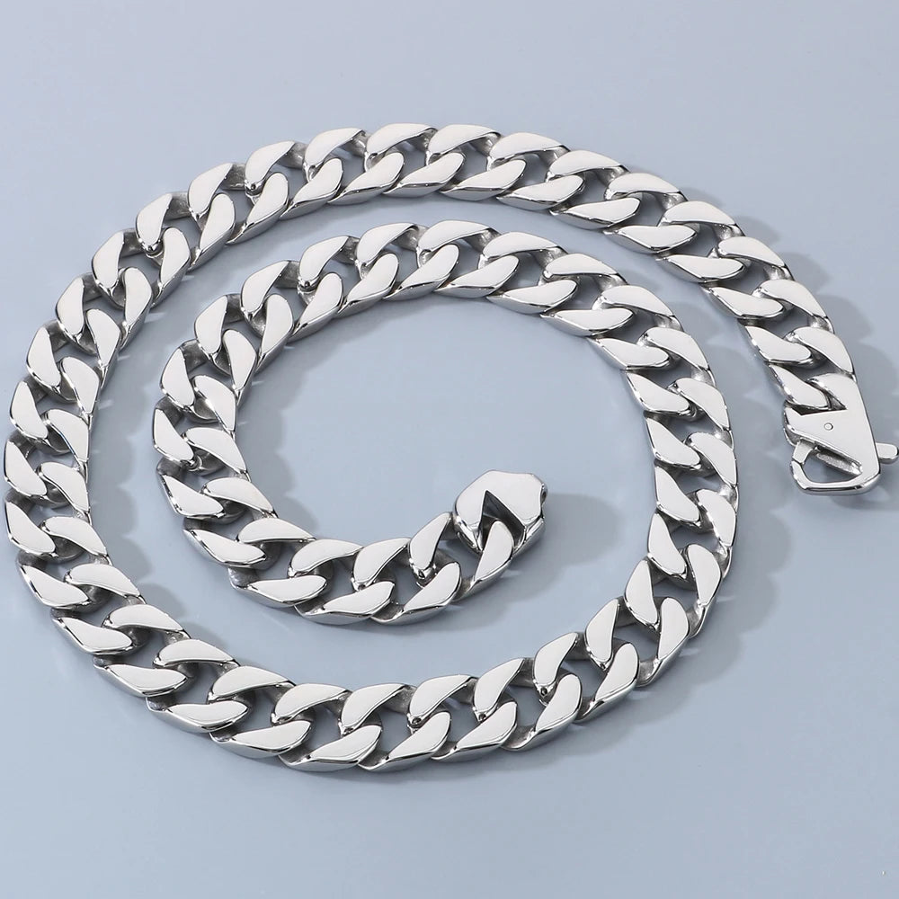 60CM 15MM Width Curb Cuban Link Chain Necklace for Man 316L Stainless Steel On Neck Chains Jewelry Men's Necklaces