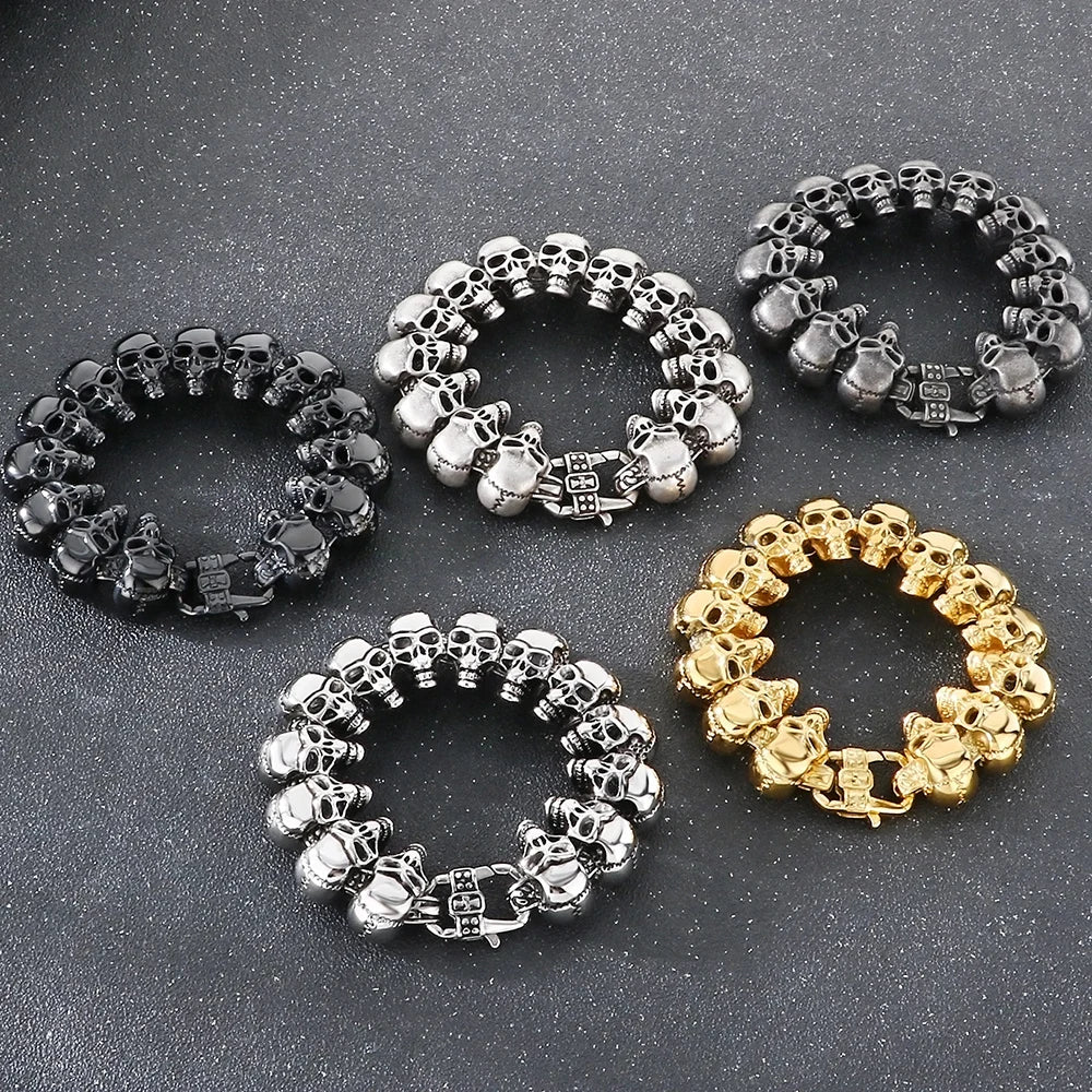 Gothic Stainless Steel Motorcycle Chain Bracelet for Man Casting Men's Bracelets of Skull Heads Skeleton Jewelry