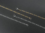 Gold Figaro Cuban Chain Necklace 3MM Stainless Steel