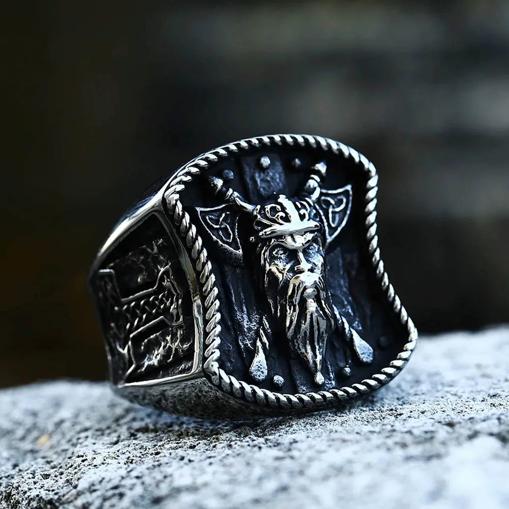New Creative Stainless Steel Viking Warrior Double Axe Ring for Men Fashion Punk Hip Hop Party Jewelry