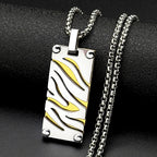 Hip Hop Stainless Steel Two-Tone Hollow Geometric Zebra Print Dog Tag Pendant Necklace for Men Male Punk Chain Jewelry Gift