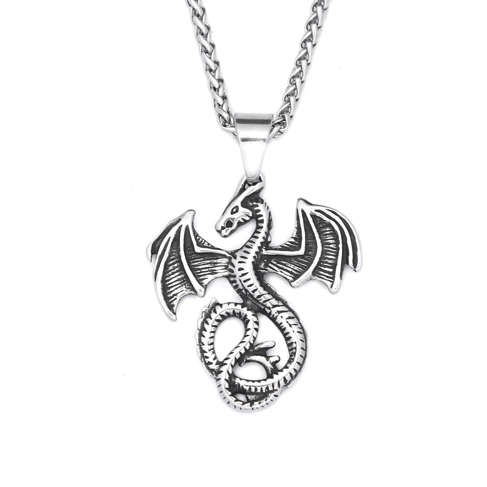 Flying Dragon Steel Pendant Punk Vintage Pterosaur