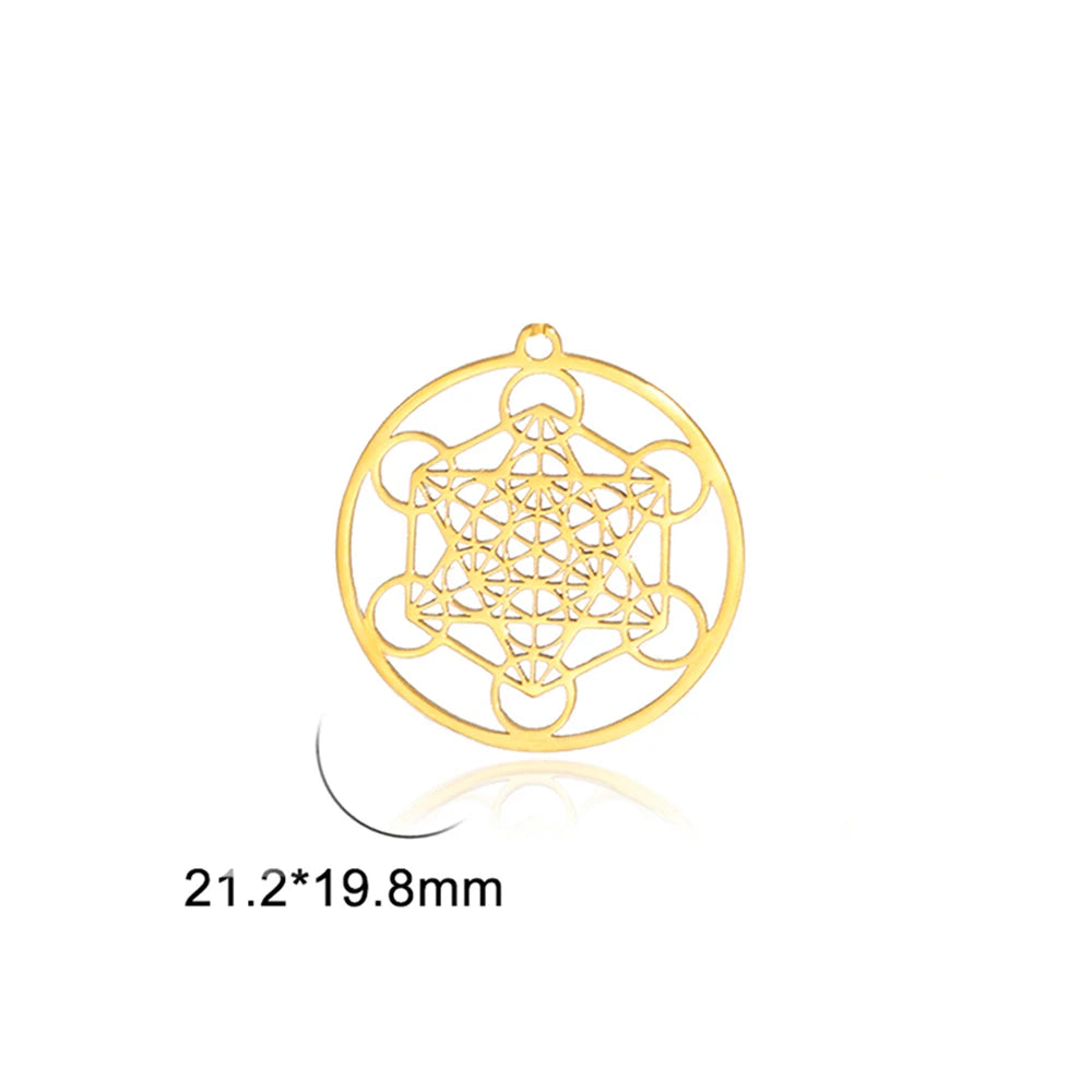 LIKGREAT Archangel Metatron Cube Pendant for Necklace Jewelry Making Stainless Steel Charm DIY Amulet Kabbalistic Tree of Life