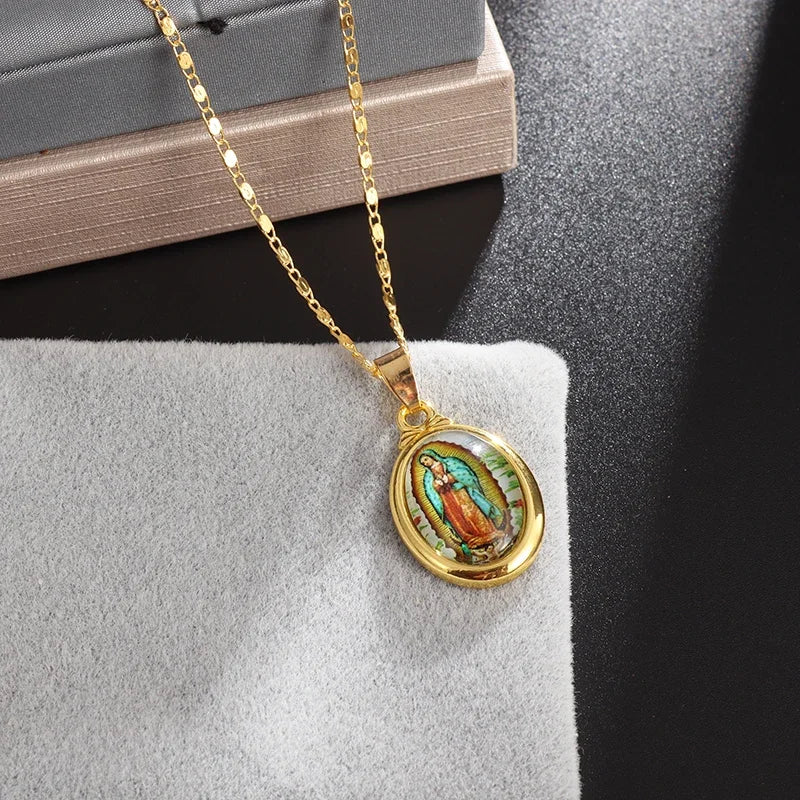 Stainless Steel Christian Virgin Mary Pendant Our Lady of Guadalupe Necklace Women's Religious Lucky Amulet Jewelry Gift