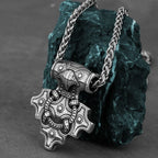 Men's Domineering Stainless Steel Raven Thor's Hammer Pendant Necklace Retro Viking Fashion Jewelry Necklace