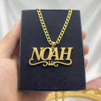 Atoztide 50cm Personalized Custom Names Pendant Necklace Stainless Steel Gold Color Cuban Thick Chain for Men Women Jewelry Gift