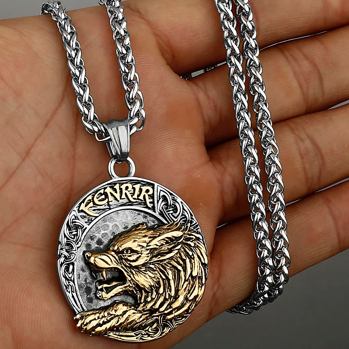 Viking Fenrir Wolf Pendant Necklace — Stainless Steel