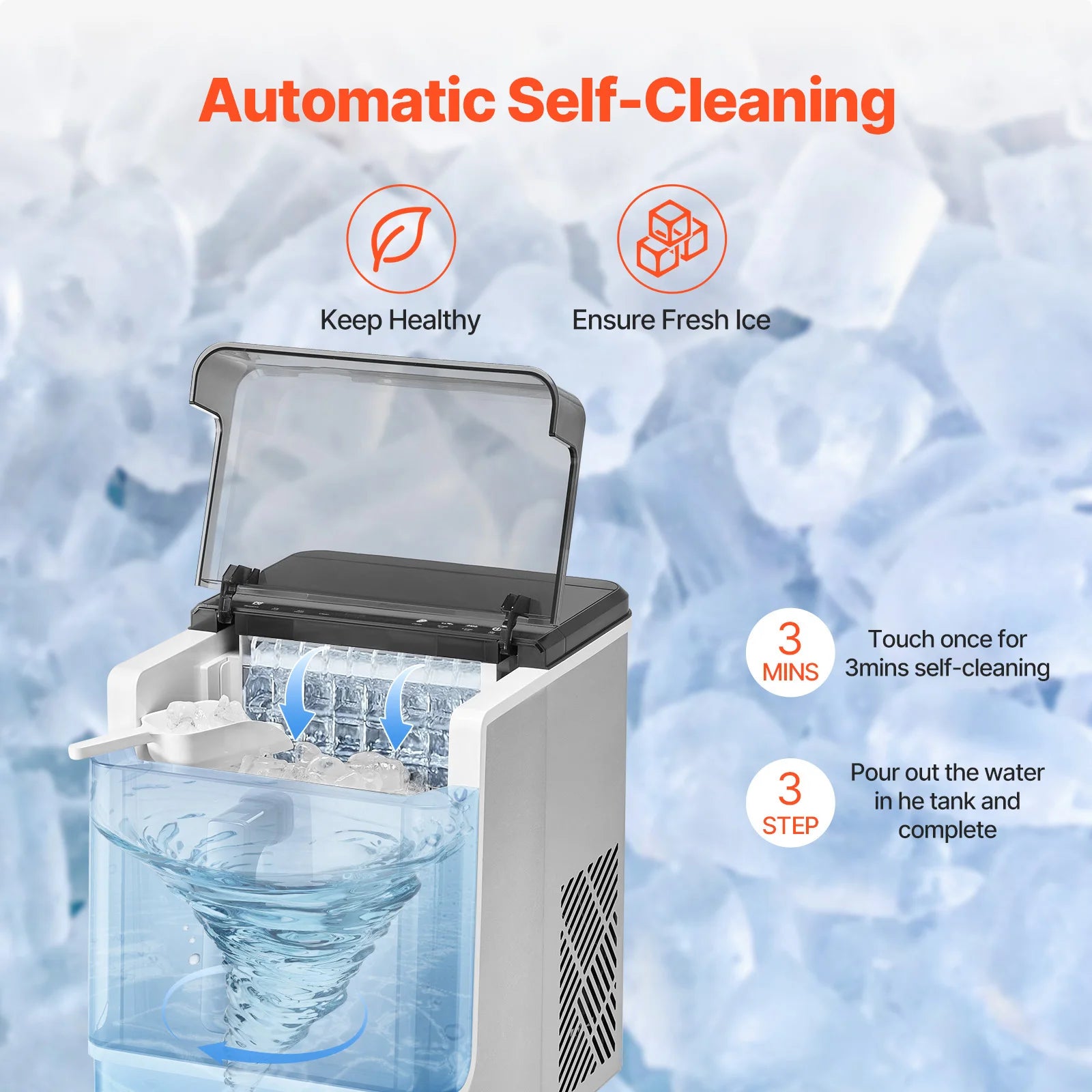 SucceBuy Countertop Ice Maker 24 Cubes Ready in 15 Mins Self-Cleaning Portable Ice Maker with Ice Scoop and Basket Ice