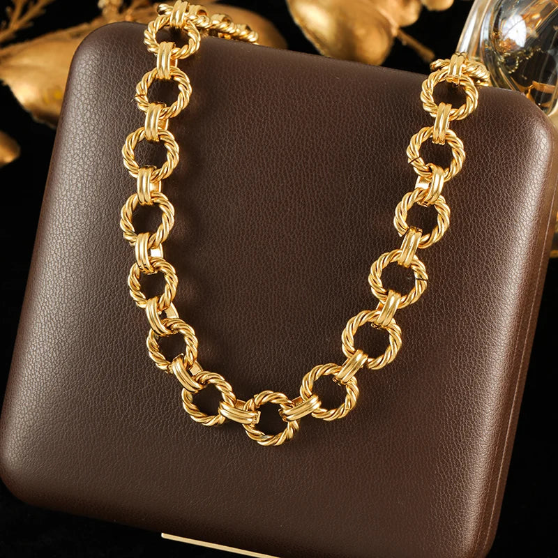 GANEMLY 316L Stainless Steel Asymmetry Chain Necklace For Women Gold Color Thick Chunky Collar Neck Chain Rust Proof Jewelry