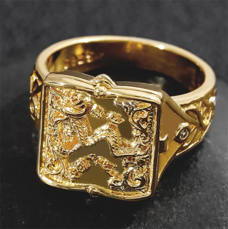 Dragon, Lion & Skull Flip-Top Signet Ring — Two-Tone
