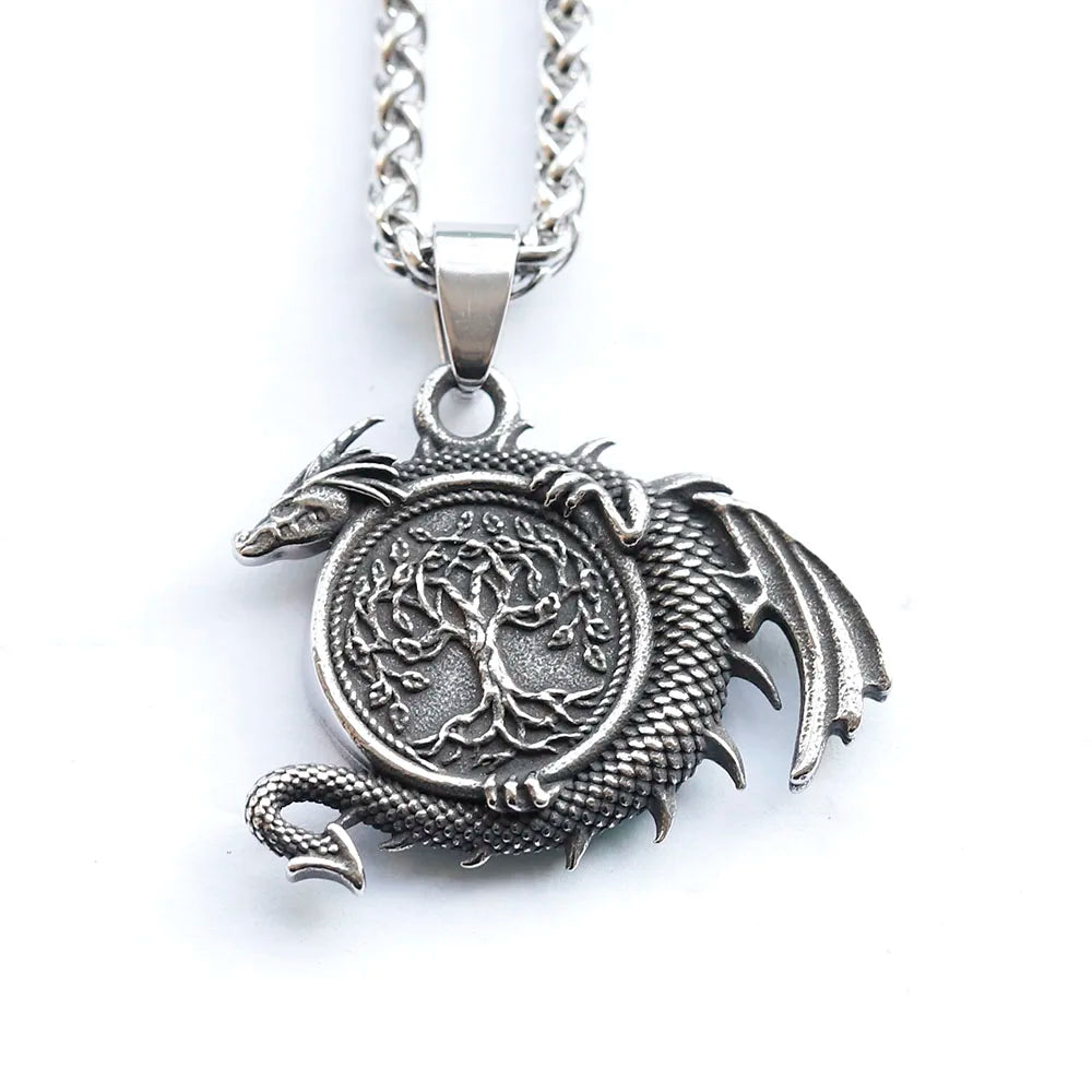 Viking Dragon Stainless Steel Pendant Necklace