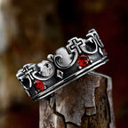 Cross Crown Ring with Red Stones — SS