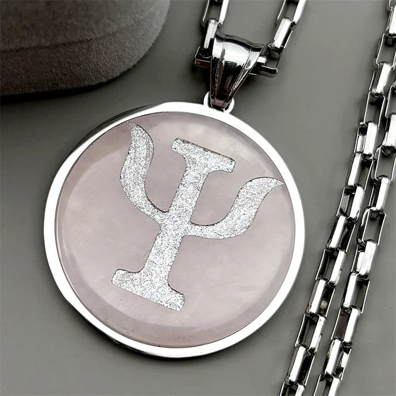 Greek Gold Pendant Letter Psi Symbol Tiger Eye