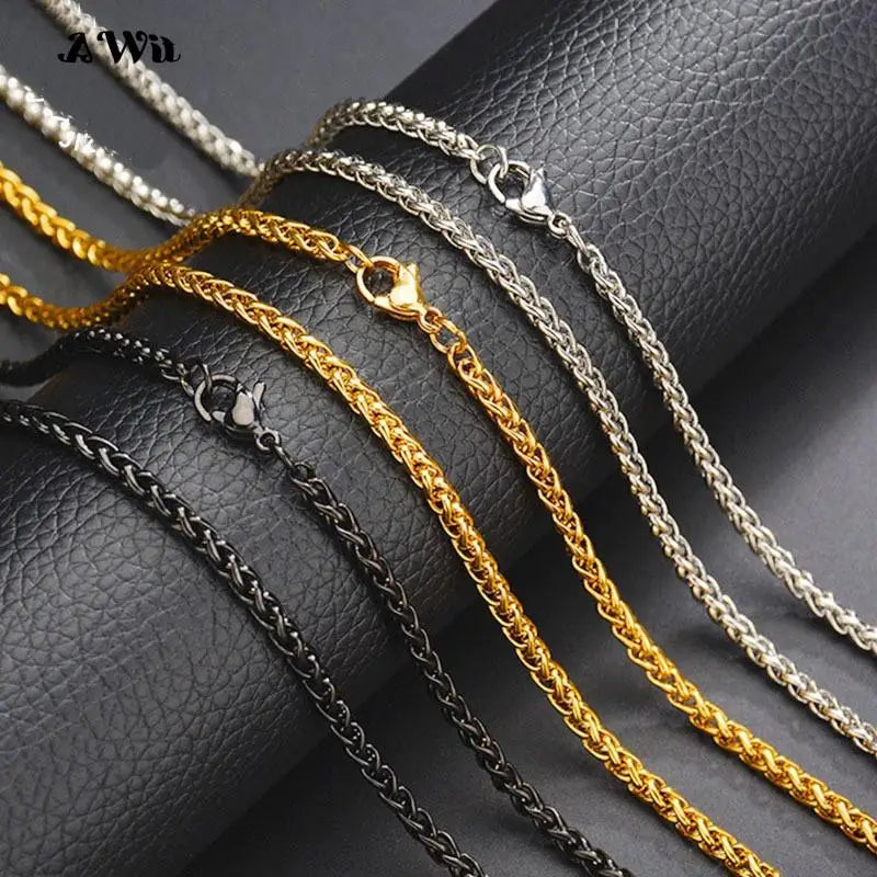 AWit 3MM-8MM STAINLESS STEEL TWIST LONG CHAIN NECKLACE FOR MEN Neck Punk Jewelry Pendant Accessories Male Chains
