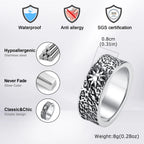 Fashion Retro Moon Sun Ring for Men, 8mm Chunky Stainless Steel Ring, Punk Personality Finger Jewelry Size 7 8 9 10 11