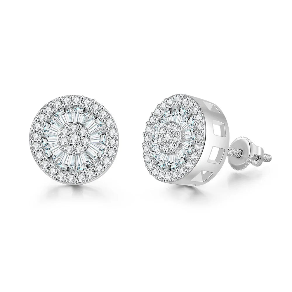 Iced Out Round CZ Piercing Stud Earrings for Men and Women
